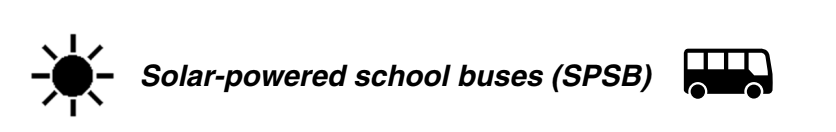 Solar-powered school buses (SPSB) mit Sonne und Bus-Symbol